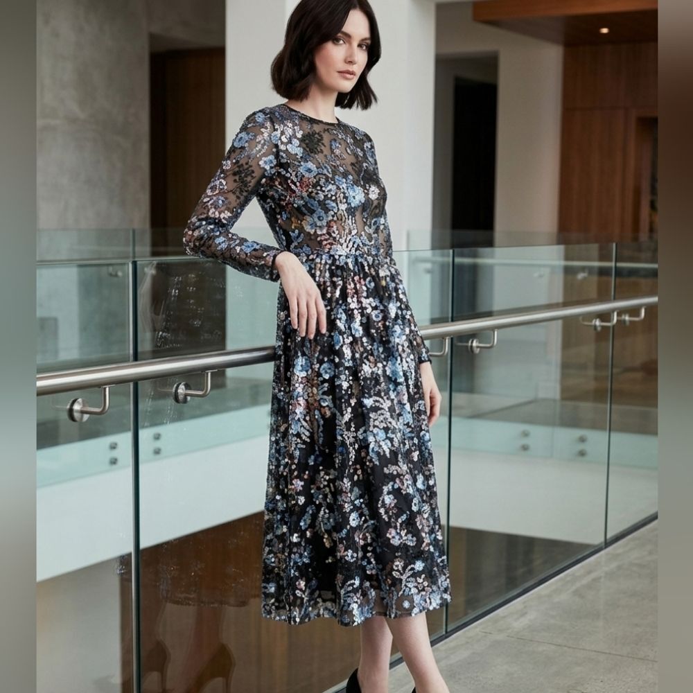 NWT Mac Duggal Sequin Floral Dress 4